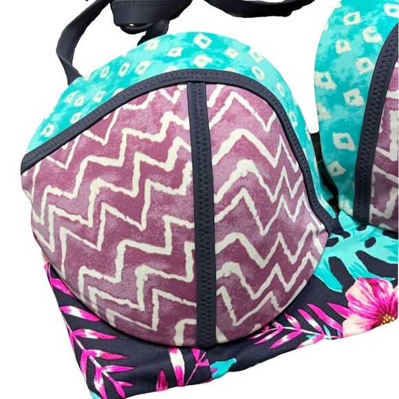Shade & Shore Women's 34C Floral Molded Cup Bikini Swim Top Multicolor - Picture 3 of 6